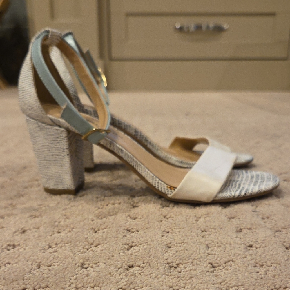 CL by Laundry Gray and White Heels with Ankle Strap